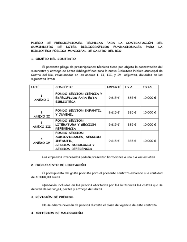 Pliego De Prescripciones Técnicas Para La Contratación Del