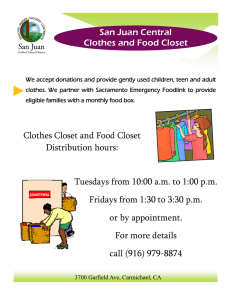 San Juan Central Clothes and Food Closet Tuesdays from 10:00 am