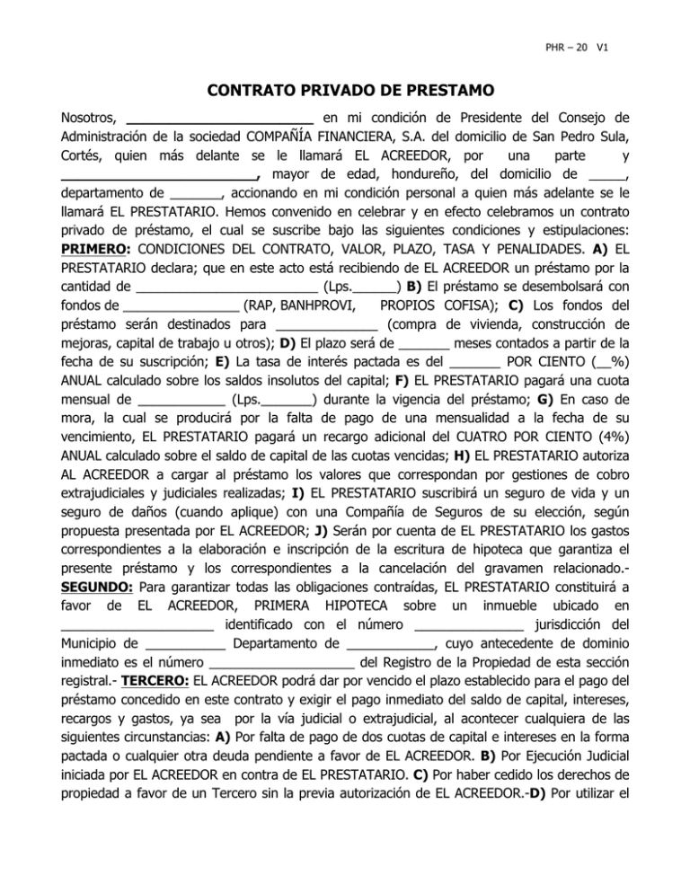 Contrato De Prestamos Hipotecarios