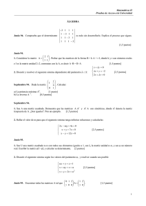 Matemáticas II Pruebas de Acceso a la Universidad 1 ÁLGEBRA