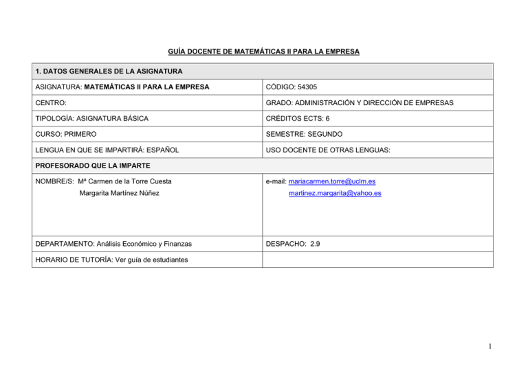 GUÍA DOCENTE DE MATEMÁTICAS II PARA LA EMPRESA 1