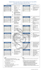 School Calendar - Highland Park Community Nursery School and