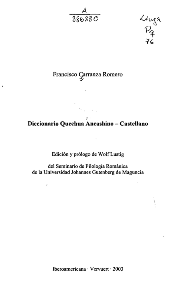 Francisco Carranza Romero Diccionario Quechua Ancashino