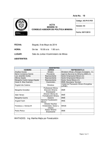 Acta No 18 de 8 de mayo de 2014. Consejo asesor de política minera