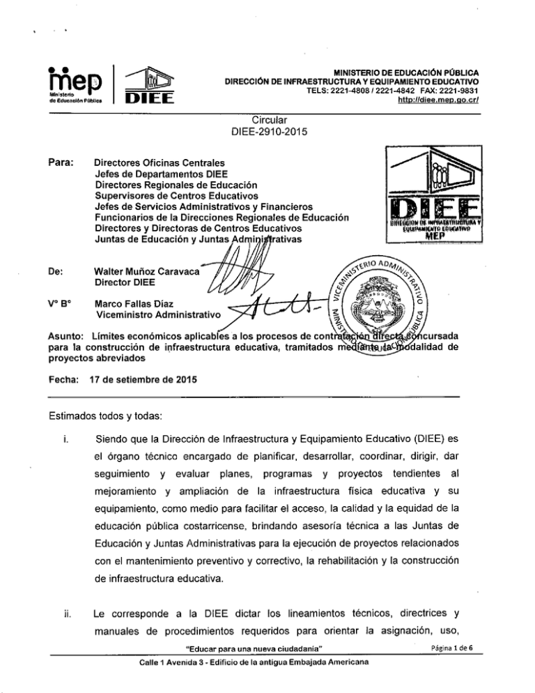 Circular Diee-2910-2015 - Ministerio De Educación Pública