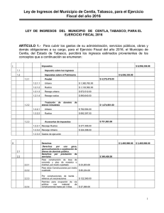 Ley de Ingresos del Municipio de Centla, Tabasco, para el Ejercicio