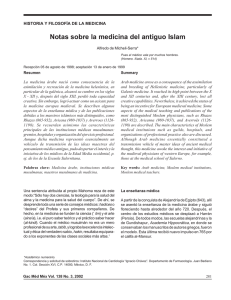 Notas sobre la medicina del antiguo Islam