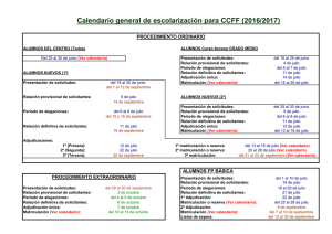 Calendario general de escolarización para CCFF (2016/2017)