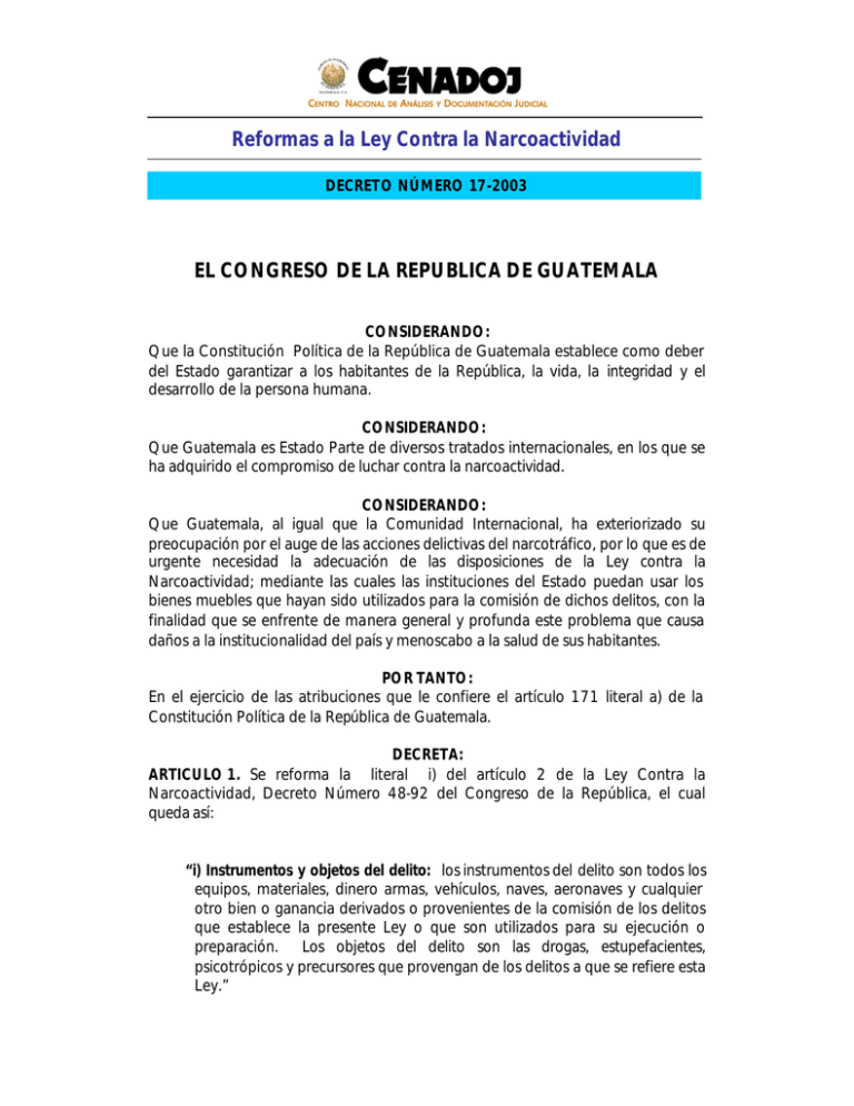 DECRETO NUMERO 17-2003