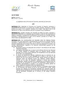 LEY Nº 8908 La Legislatura de la Provincia de Tucumán, sanciona