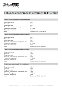 Tabla de cocción de la cerámica ICE Zirkon