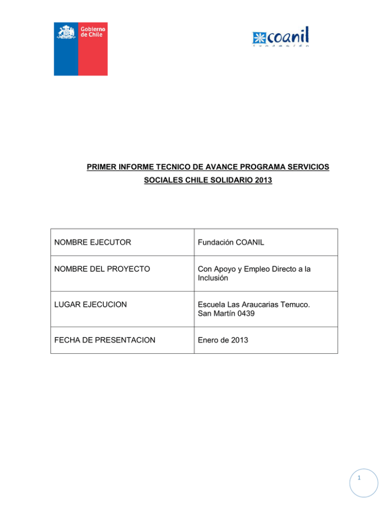 PRIMER INFORME TECNICO DE AVANCE PROGRAMA