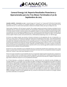 Canacol Energy Ltd. Reporta Resultados Financieros y