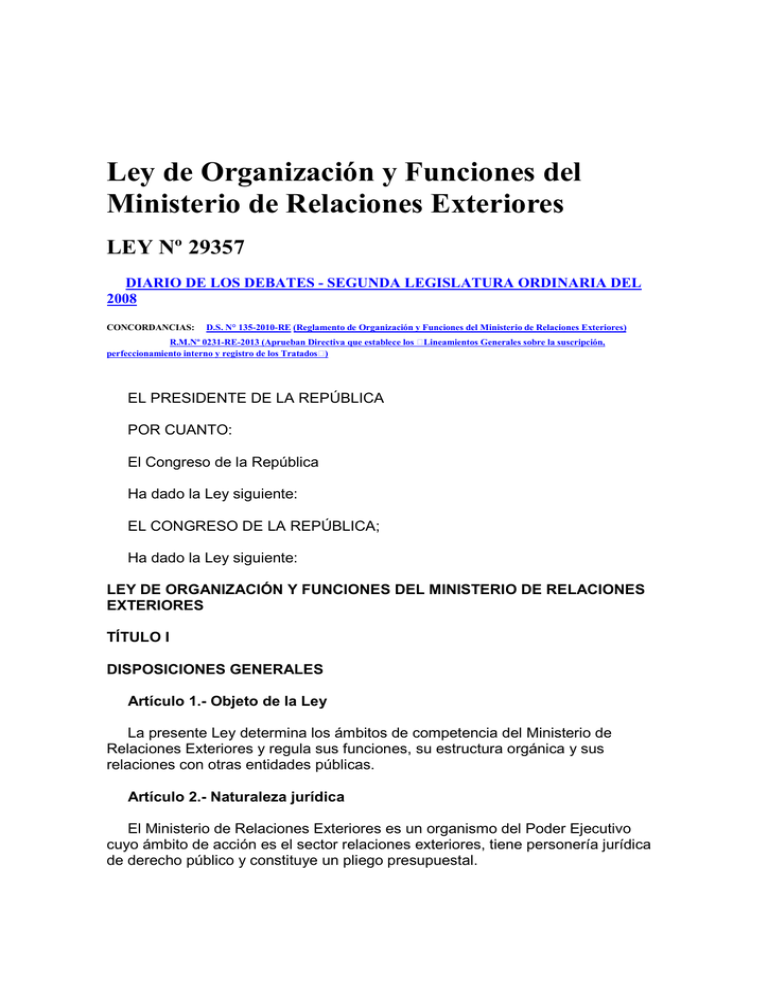 Ley De Organización Y Funciones Del Ministerio De Relaciones