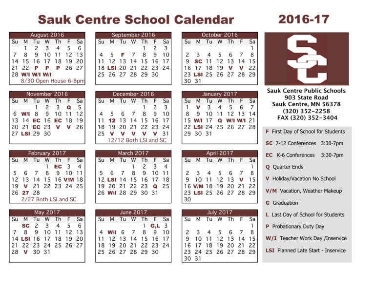 Sauk Centre School Calendar Sauk Centre Public Schools