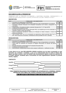 F01 para inscripción en Registro Permanente de Industria