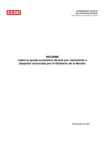 INFORME sobre la ayuda económica directa por nacimiento o