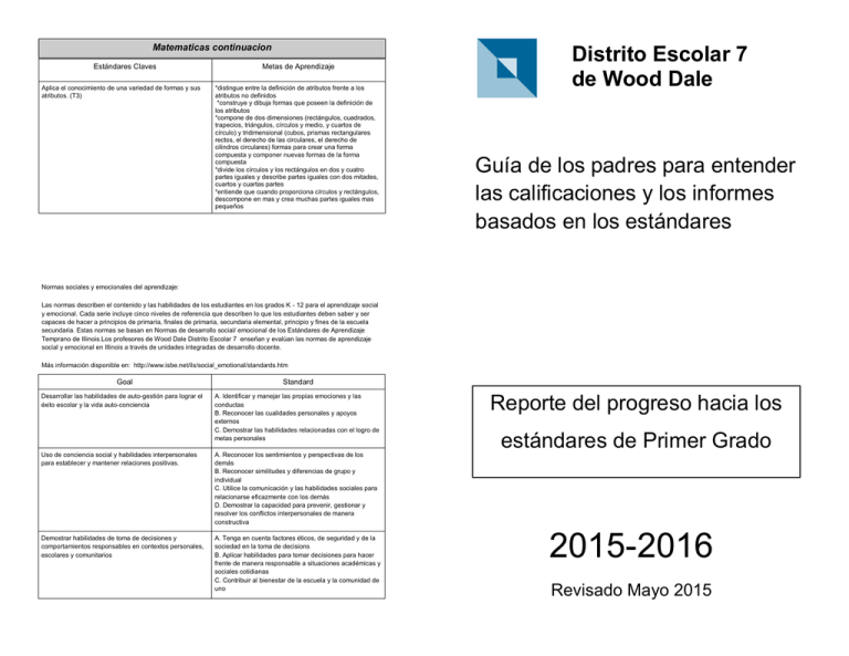 Primer Grado Biling e Wood Dale School District 7 Primer Grado Biling e Wood Dale School District 7