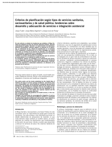 Criterios de planificación según tipos de servicios sanitarios