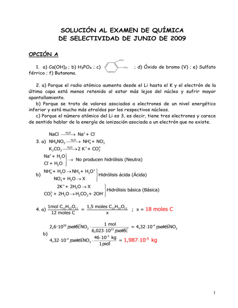 Solución Al Examen De Química De Selectividad De