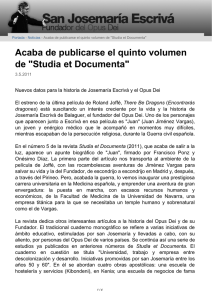 Acaba de publicarse el quinto volumen de "Studia et Documenta"