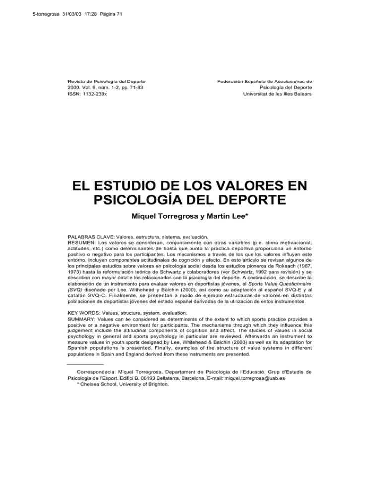 el estudio de los valores en psicología del deporte