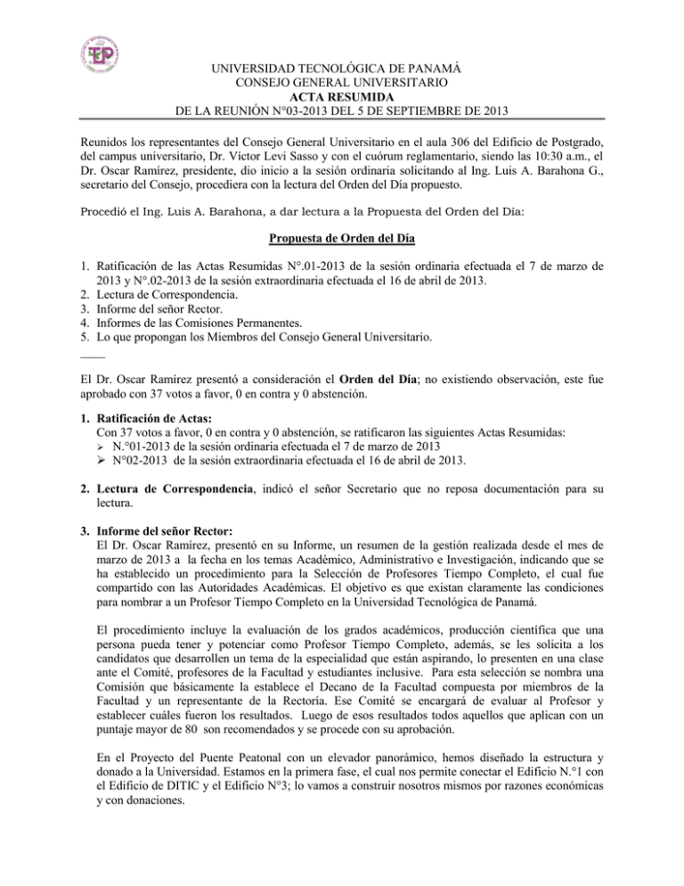 UNIVERSIDAD TECNOLÓGICA DE PANAMÁ CONSEJO GENERAL