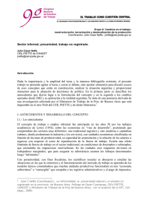 Sector informal, precariedad, trabajo no registrado