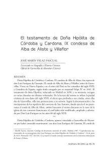 El testamento de Doña Hipólita de Córdoba y Cardona, IX condesa