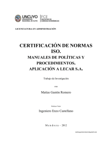 Certificación de Normas ISO. Manual de políticas y procedimientos