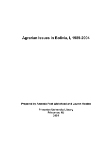 Agrarian Issues in Bolivia, I, 1989-2004