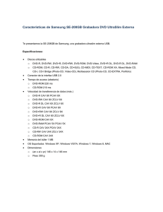 Características de Samsung SE-208GB Grabadora DVD UltraSlim