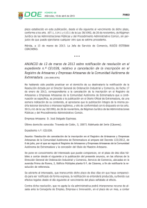 ANUNCIO de 13 de marzo de 2013 sobre notificación de resolución