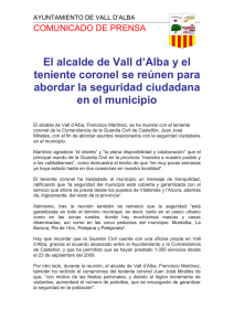 Ayuntamiento de Vall d`Alba. Visita teniente coronel
