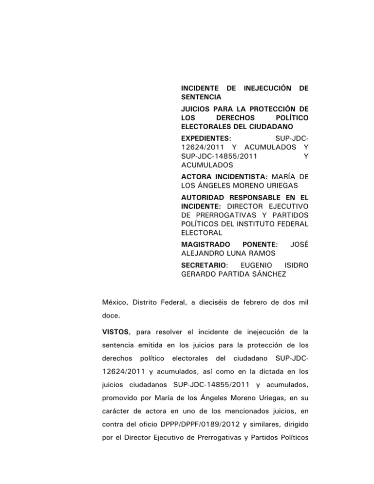 incidente de inejecución de sentencia juicios para la protección de