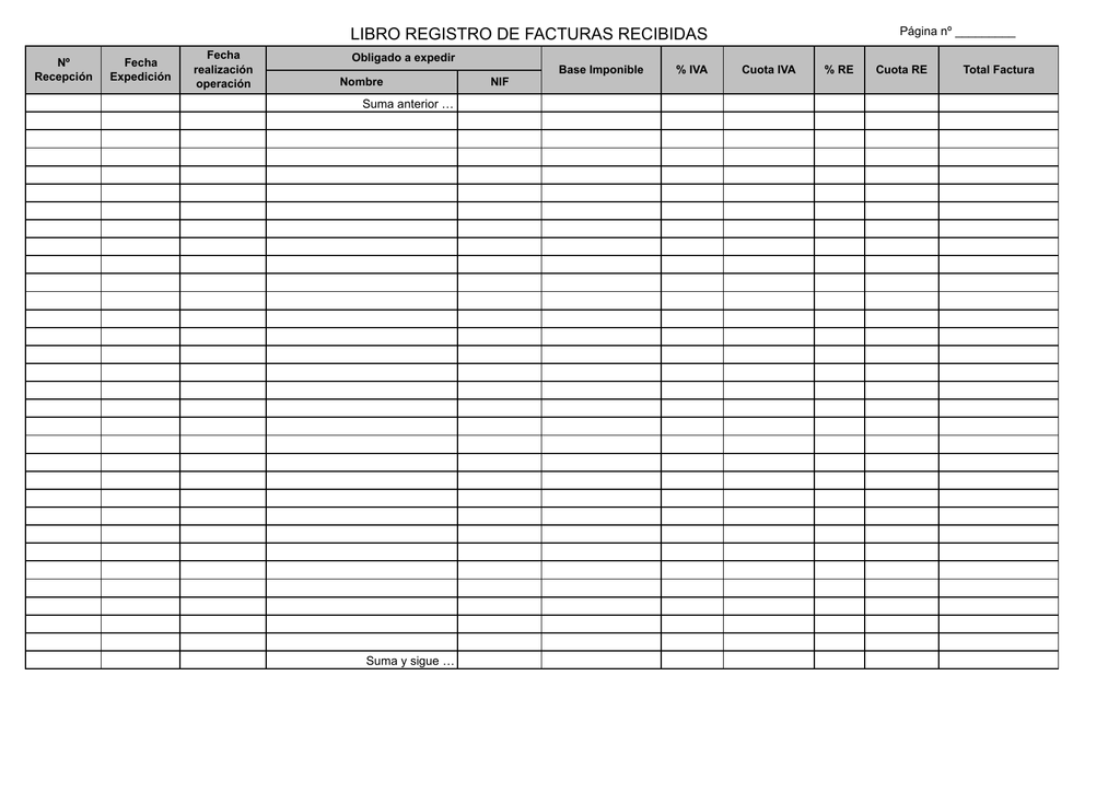 Libro Registro De Facturas Recibidas