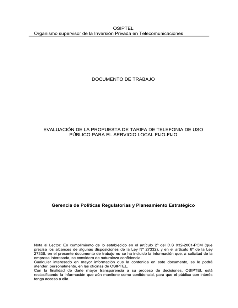 OSIPTEL Organismo Supervisor De La Inversión Privada En