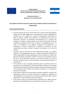 1 UNIÓN EUROPEA Misión de Observación Electoral Nicaragua