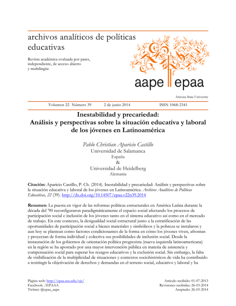Inestabilidad Y Precariedad Education Policy Analysis Archives