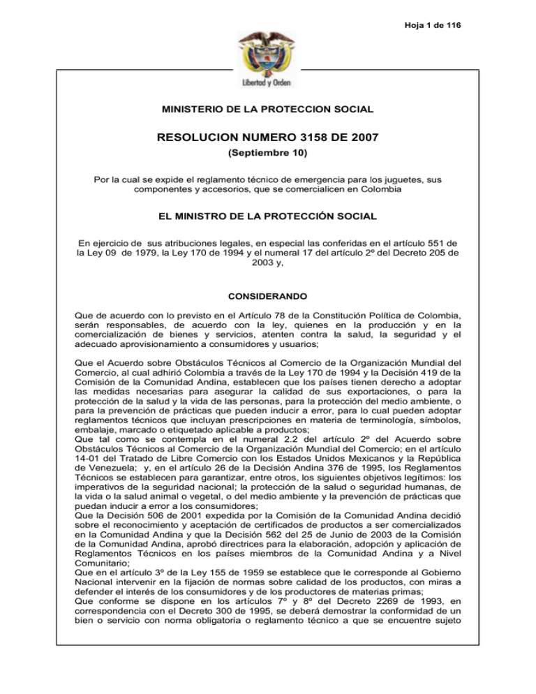 Resolución 3158 De 2007 - Ministerio De Salud Y Protección Social