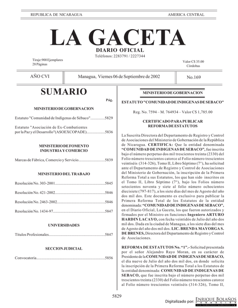 Gaceta - Diario Oficial De Nicaragua