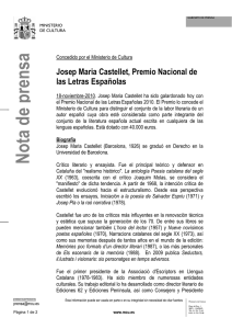 Josep Maria Castellet, Premio Nacional de las Letras Españolas