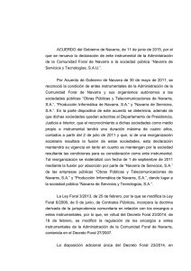 ACUERDO del Gobierno de Navarra, de 11 de junio de 2015, por el