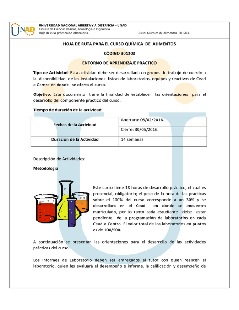 HOJA DE RUTA PARA EL CURSO QUÍMICA DE