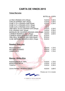 carta de vinos 2015 - Restaurante Campo Volantín