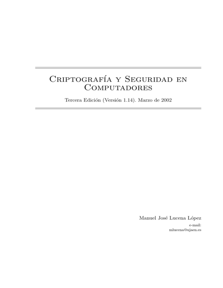 Criptograf´ıa Y Seguridad En Computadores