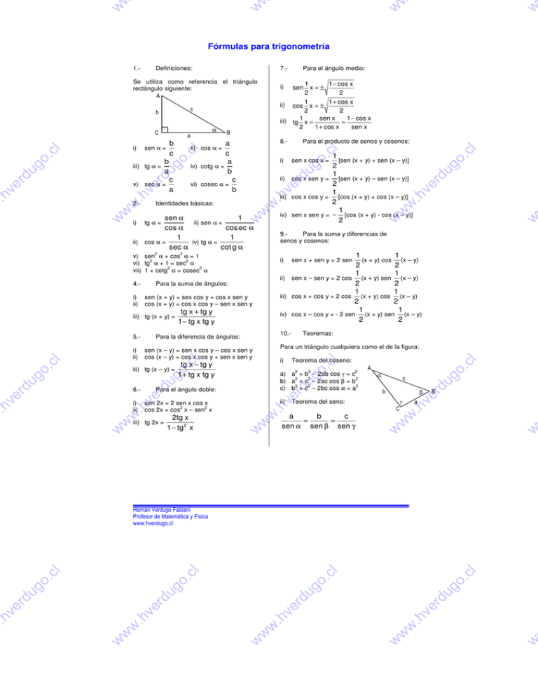 Fórmulas De Trigonometría Ejercicios De Física Y Matemática