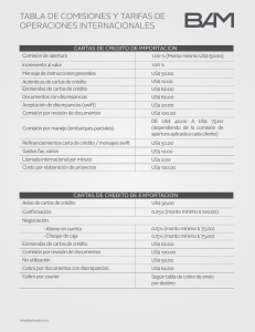 tabla de comisiones y tarifas de operaciones internacionales