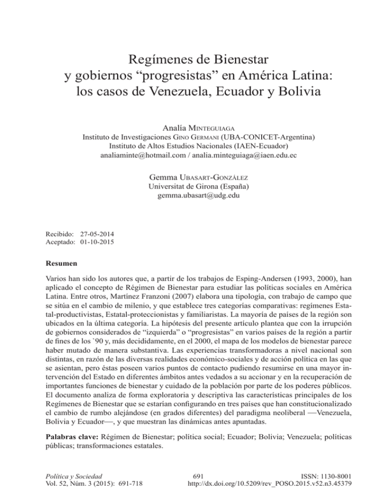 Regímenes De Bienestar Y Gobiernos “progresistas” En América