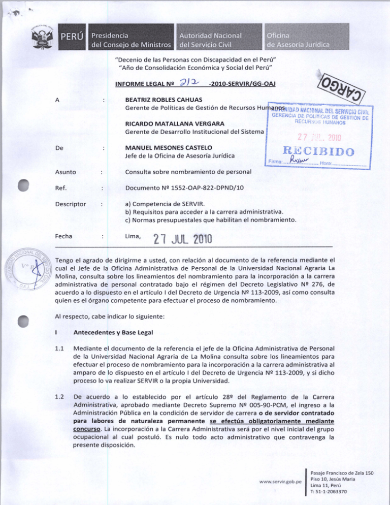 Informe Legal 212 2010 Servir Gg Oaj 8101